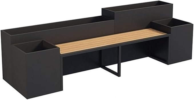 Outdoor Park Planter Bench Outdoor Patio Flower Box Seating Set Large Metal Black Garden Bench with Raised Planter Bench for Park, Yard, Porch, Lawn, Balcony, Backyard Park Flower Box Bench(Large)