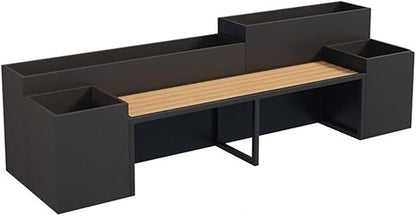 Outdoor Park Planter Bench Outdoor Patio Flower Box Seating Set Large Metal Black Garden Bench with Raised Planter Bench for Park, Yard, Porch, Lawn, Balcony, Backyard Park Flower Box Bench(Large)