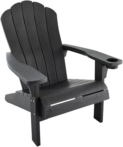 Modern Adirondack Chair with Cup Holder, Outdoor Patio Furniture (Black)