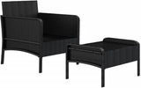 2-Piece Patio Lounge Set with Cushions Black Poly Rattan Metal Frame Outdoor Furniture for Balcony Porch Garden Backyard - Photo 4