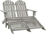 Grey Solid Fir Wood Two-Seater Detachable Garden Chair with Ottoman for Patio and Balcony Outdoor Furniture - Photo 1