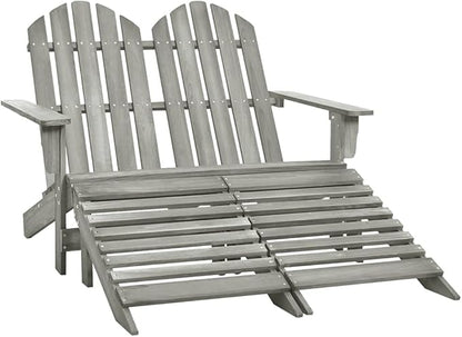 2-Seater Patio Adirondack Chair&Ottoman Fir Wood Gray, Suitable for patios, Gardens, Balconies