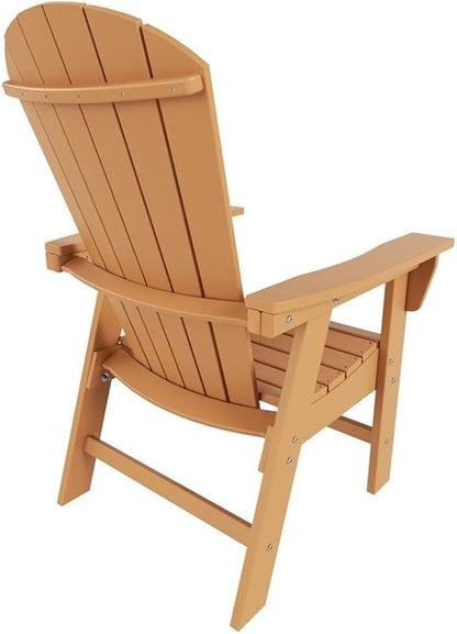 Costaelm Outdoor Adirondack Chair, HDPE Patio Balcony Pool Chair, Modern Front Porch Fire Pit Backyard Chair, Garden Resin Lounge Chair for Outside, Teak