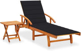 Solid Acacia Wood Sunlounger with Adjustable Backrest and Built-in Table - Photo 1