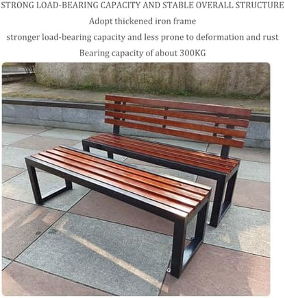 Benches Garden Bench Outdoor Patio Seating Backless Park Chair Lawn Path Slatted Seats,Metal Garden Bench for 2 3 People Outdoor Loveseat with Backrest Solid Wood Slats & Galvanized Frame Pe