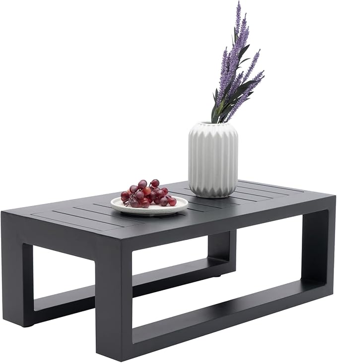 Patio Side Table Aluminum Outdoor End Tables for Outside Small Rectangle Coffee Table Patio Furniture for Garden Backyard, Grey Frame