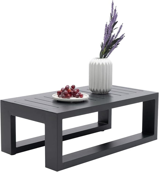 Patio Side Table Aluminum Outdoor End Tables for Outside Small Rectangle Coffee Table Patio Furniture for Garden Backyard, Grey Frame