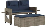 Reclining Patio Bench with Cushions Gray Poly Rattan Garden Bench Outdoor Bench Porch Bench Deck Bench for patios - Photo 1