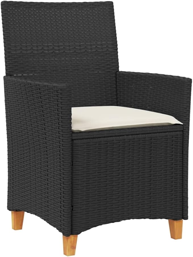 Patio Chairs with Cushions 2 pcs Black Poly Rattan&Solid Wood, Suitable for patios, Gardens, Balconies - Photo 5
