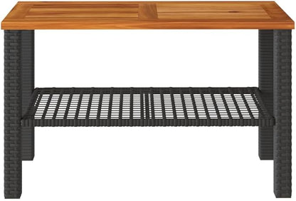 Outdoor Garden Coffee Table, Synthetic Poly Rattan Rectangular Side Table, Modern Patio Furniture for Balcony, Yard, Deck, Black and Brown, 27.6 x 15 x 16.5 Inches