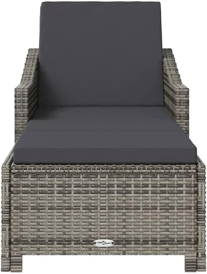 vidaXL Patio Lounge Chair, Outdoor Chaise Lounge Chair with Backrest, Sunlounger with Cushion, Sunbed for Backyard, Farmhouse Style, Poly Rattan Gray