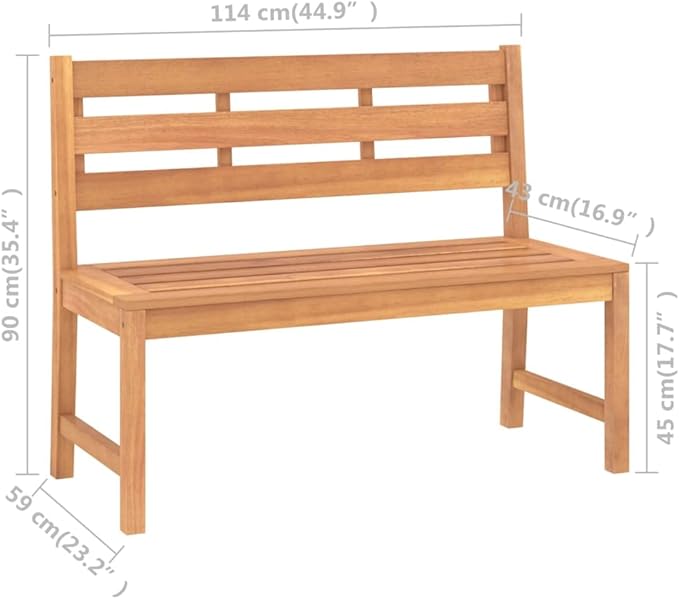 Solid Teak Wood Garden Bench, Medium Durable Outdoor Seating for Patio and Backyard, 2-Seater Weather-Resistant Furniture with Stain Finish, Vintage Design for Elegant