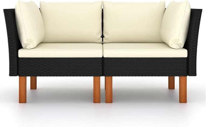 2-Piece Square Outdoor Sofa Black PE Rattan Modular Loveseat Set 25.4"x25.4"x26.4" Lightweight Cushions for Balcony Garden Porch Poolside