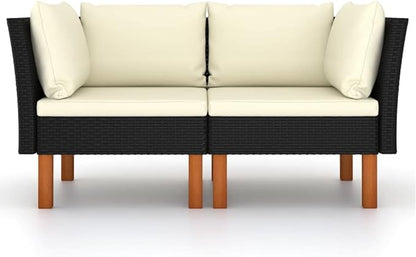 2-Piece Square Outdoor Sofa Black PE Rattan Modular Loveseat Set 25.4"x25.4"x26.4" Lightweight Cushions for Balcony Garden Porch Poolside