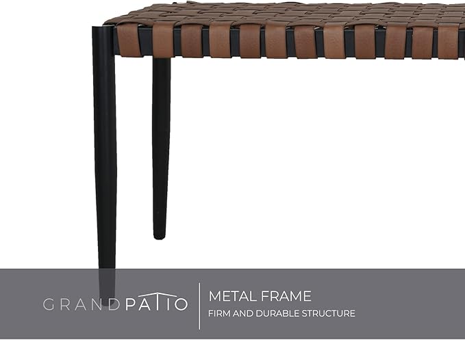 Grand patio Outdoor Bench Leather-Look Wicker Patio Seating Bench for Front Porch Backyard Park Outside Furniture Décor