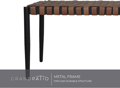 Grand patio Outdoor Bench Leather-Look Wicker Patio Seating Bench for Front Porch Backyard Park Outside Furniture Décor
