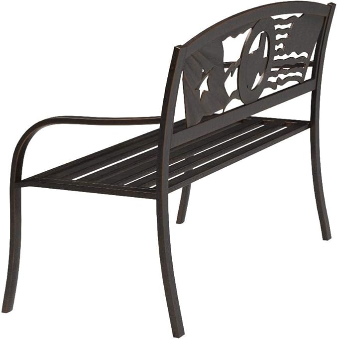 Leigh Country Flags Over Texas Metal Bench, Outdoor Decorative Patio Seating for Porch/Deck