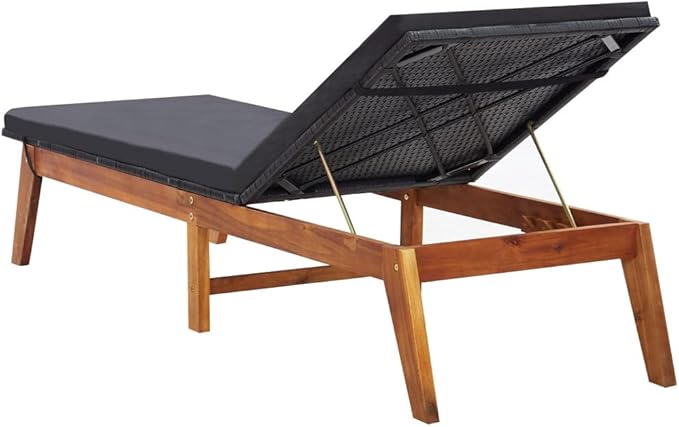 Cushioned Chaise Lounge Set, Adjustable Lounge Chairs for Outdoor Patio, Pool, Garden, Sun Lounger with Cushion, Poly Rattan and Solid Acacia Wood