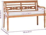 Garden Bench Deck Bench Batavia Bench with Cushions 47.2" Teak - Photo 2