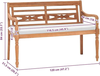 Garden Bench Deck Bench Batavia Bench with Cushions 47.2" Teak