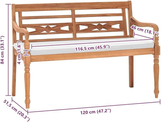 Garden Bench Deck Bench Batavia Bench with Cushions 47.2" Teak