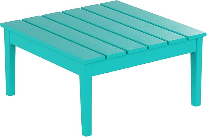 WestinTrends Ashore Outdoor Coffee Table, 32 Inch All Weather Poly Lumber Adirondack Patio Coffee Table Square Low Table, Turquoise