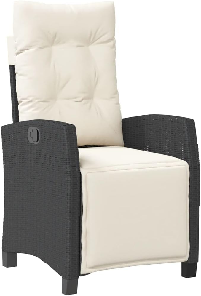 vidaXL Reclining Garden Chair Black Poly Rattan and Powder-Coated Steel - Photo 1