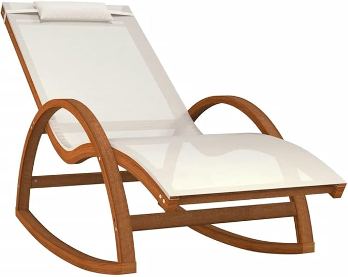 Outdoor Rocking Chair with Solid Poplar Wood Frame and Breathable Textilene Fabric, Ergonomic Lounge Chair for Patio, Garden, Porch, and Poolside, White