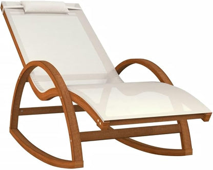 Outdoor Rocking Chair with Solid Poplar Wood Frame and Breathable Textilene Fabric, Ergonomic Lounge Chair for Patio, Garden, Porch, and Poolside, White