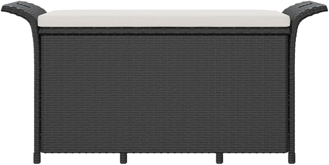 Garden Bench Black Polyethylene Rattan Look, Outdoor Storage Deck Box, Weatherproof Patio Furniture for 2 People, 45.7x45.7x22.4 in, Modern Design Patio Bench