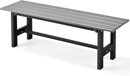 Giantex 2-Person Outdoor Bench Seat - Backless Patio Garden Bench, 47” Weatherproof Outside Chair with Slatted Seat, Metal Frame, 660 LBS Capacity, Dining Bench Chair for Yard, Park, Balcony, Gray