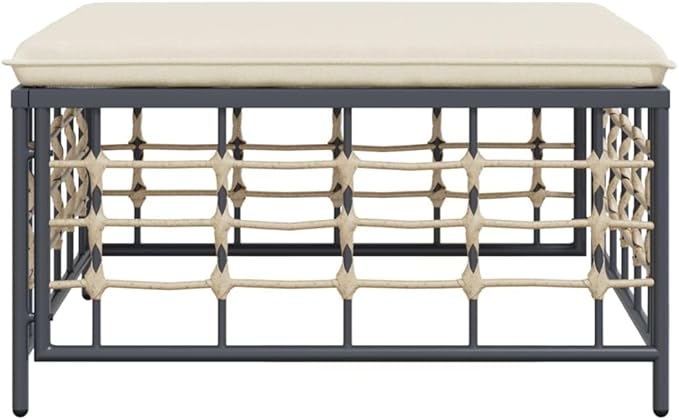 Outdoor Garden Footstool, Square Poly Rattan Patio Ottoman with Comfortable Cushion - Photo 5