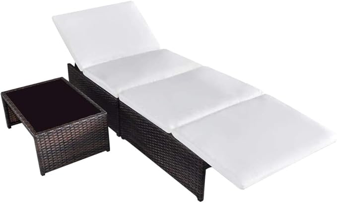 Outdoor Chaise Lounge, Sun Relaxing Chaise Lounge Beach Chaise Lounge Sun Loungers 2 pcs with Table Poly Rattan Brown - Photo 4