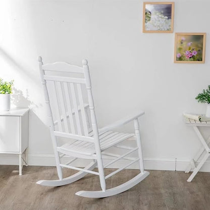 Outdoor Wooden Rocking Chair for Patio and Porch - Traditional Indoor Outside Furniture Rocker for Lawn, Backyard and Garden, White
