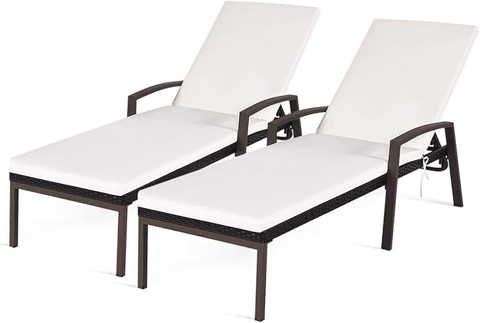 HAPPYGRILL 2 Patio Chaise Lounge Chairs Outdoor Rattan Wicker Lounge Set Adjustable Backrest Poolside Chaise with Soft - Photo 1