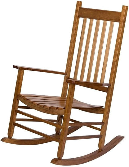 Pemberly Row Traditional Hardwood Indoor/Outdoor Rocking Chair, Brown Finish, 45.25" H x 27" W x 34" D, Comfortable High Back, Durable Kiln-Dried Wood, Porch Patio Deck Garden Accent Seating