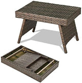 HAPPYGRILL Outdoor Wicker Table Folding Rattan Standing Coffee Side Table for Patio Lawn Bistro Poolside Garden - Photo 1