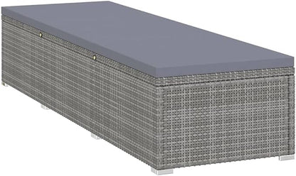 Gray Poly Rattan Sun Lounger with Cushion, Adjustable Reclining Outdoor Chaise Lounge for Patio Poolside Balcony, Includes 1 Sunbed and 1 Large Seat Cushion, Durable Steel