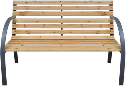 Garden Bench, Natural Fir Wood & Steel, Oiled Finish, 44.1-inch Outdoor Seating for Patio, Porch, Deck, Weatherproof Patio Bench