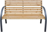 Garden Bench, Natural Fir Wood & Steel, Oiled Finish, 44.1-inch Outdoor Seating for Patio, Porch, Deck - Photo 3