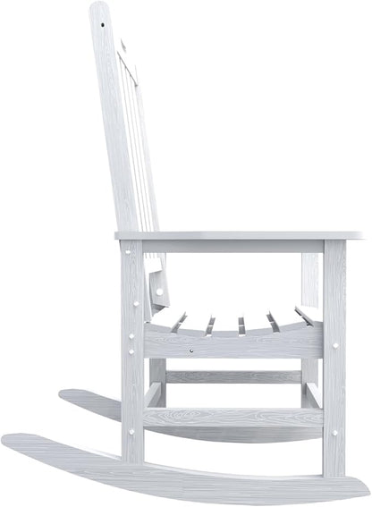 Oversized Rocking Chair Set of 4, Outdoor Rocking Chair for Adults, All Weather Resistant Porch Rocker for Lawn Garden, White