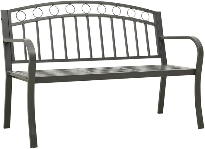 Patio Bench with a Table, Bench with backrest and armrests, Garden Bench, Garden Bench for Parks, Yards and porches,49.2" Steel Gray