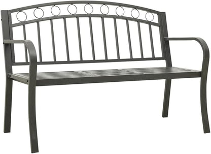 Garden Bench Grey Powder-Coated Steel, Durable Outdoor Patio Furniture, Weatherproof 2-Seater for Porch, Deck, Backyard Bench Seating