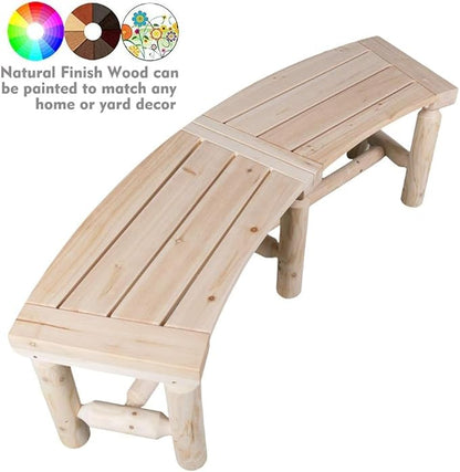 Outdoor Wooden Curved Backless Porch Bench Rustic Style Cedar/Fir Wood Log Fire Pit Bench for Patio Garden Deck and Backyard, 40"-54" W×13" D×16.5" H, 2 Packs