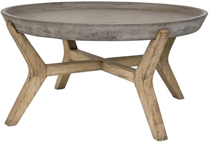 MAKLAINE Round Wood/Concrete Indoor/Outdoor Coffee Table, 18.1 in Height, Dark Gray Finish, Weather Resistant - Photo 1
