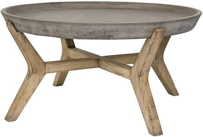 MAKLAINE Round Wood/Concrete Indoor/Outdoor Coffee Table, 18.1 in Height, Dark Gray Finish, Weather Resistant, Sculptural Design, Eco-Friendly Frame, 33.4 in Top, Versatile Patio or Living Room Table