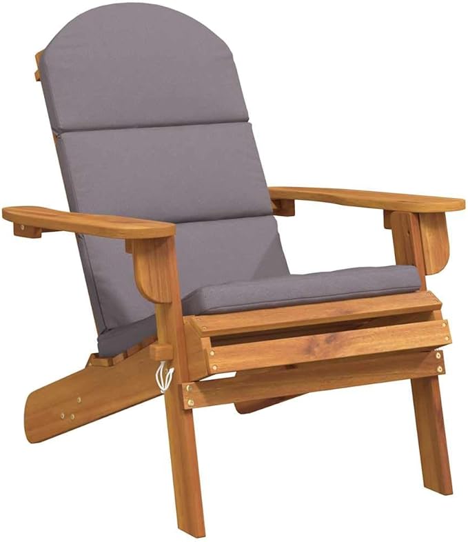 Dark Grey Solid Acacia Wood Garden Chair with Natural Wood Design and Polyester Cushion - Photo 2