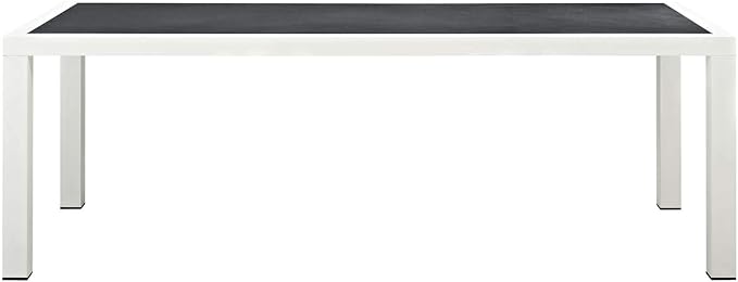 Modway Stance 91" Outdoor Patio Modern Spray Stone Glass Aluminum Dining Table in White Gray - Photo 4