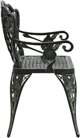 Green Cast Aluminum Garden Bench with Floral Patterns, 2-Seater Outdoor Bench for Patio and Balcony - Photo 5