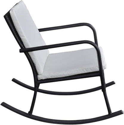 Terrace Garden Outdoor Sun Lounger,Home Lunch Breathable Leisure Chair,Outdoor Rocking Chair Black Poly Rattan